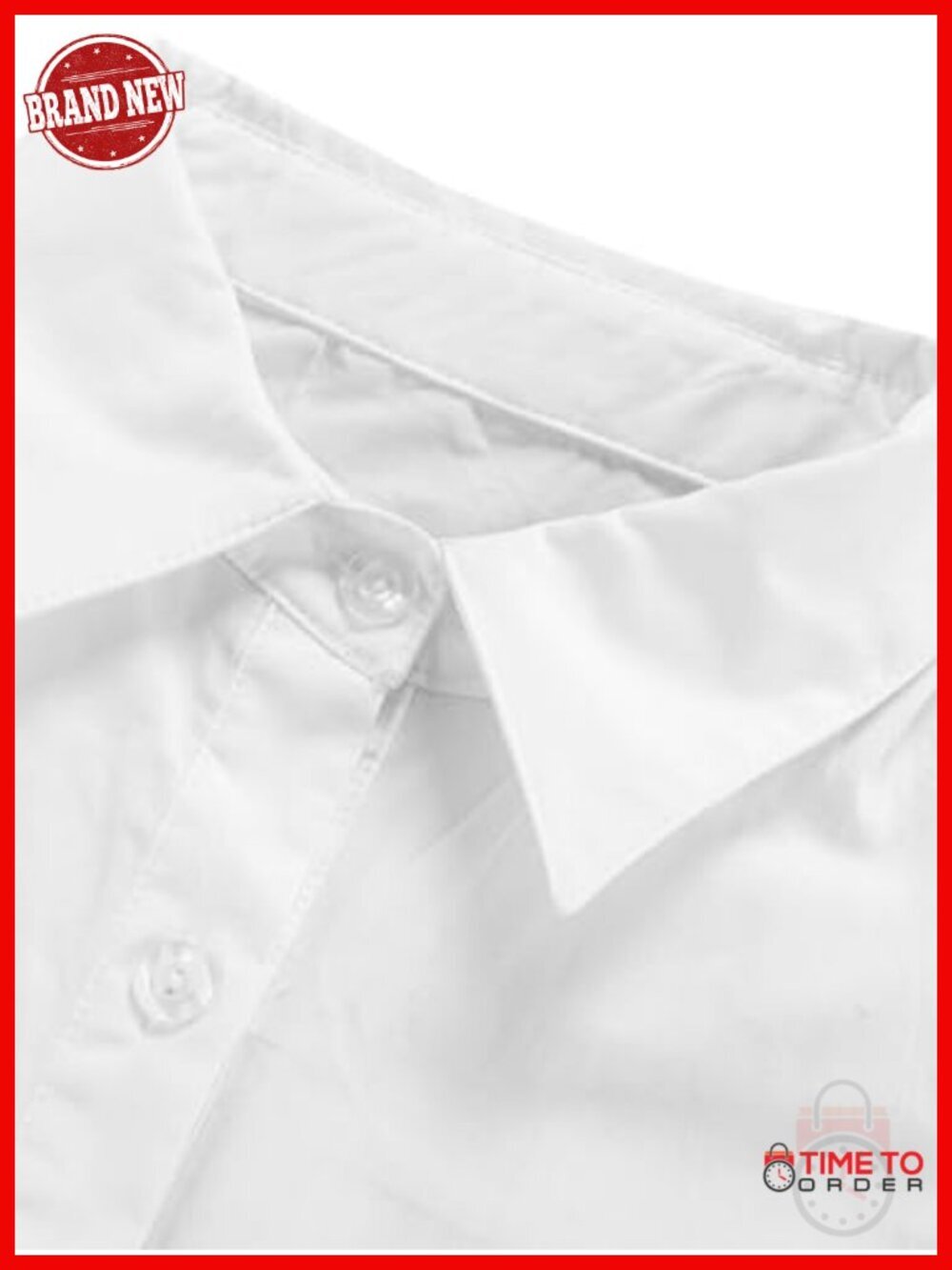 Button Down Collar V Neck Long Sleeve Mini Shirt Dress Cotton - Picture 3 of 6